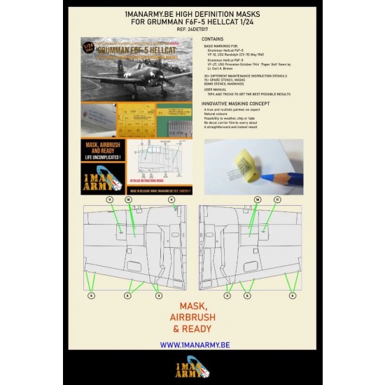 1/24 Grumman F6F-5 Hellcat Airbrush Paint Masking for Airfix kits