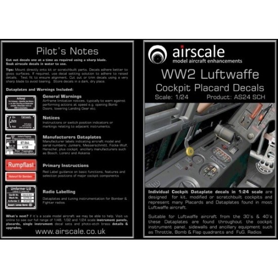 1/24 WWII Luftwaffe Cockpit Placards & Dataplates Decals