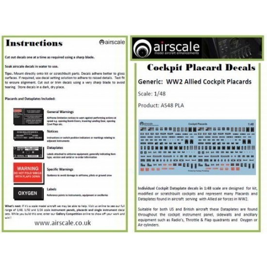 1/48 WWII Allied Cockpit Placards & Dataplates Decals