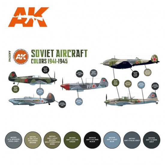 Acrylic Paint 3rd Gen set for Aircraft - Soviet Aircraft Colours 1941-1945 (8x 17ml)