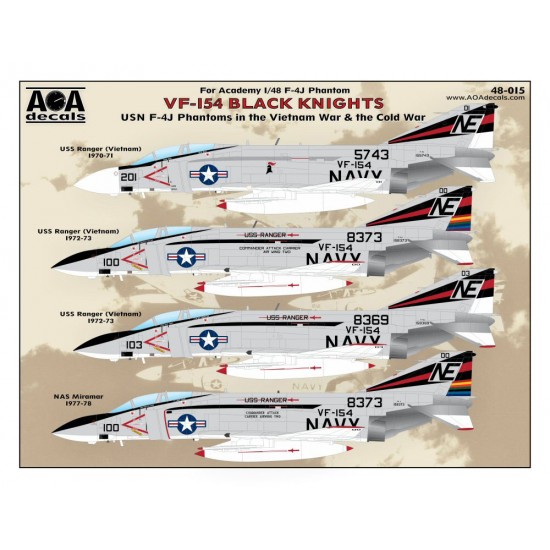 1/48 Vietnam War/Cold War VF-154 Black Knights Decals for Academy kits