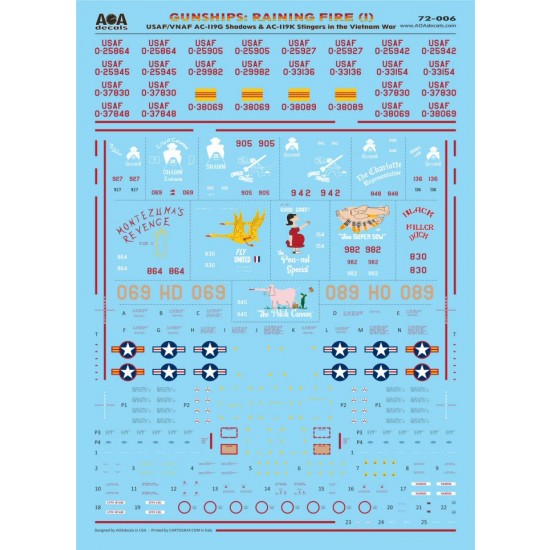 1/72 Vietnam War USAF/VNAF AC-119G Shadows & AC-119K Stingers Decals for Italeri/Testors