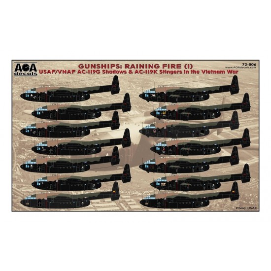 1/72 Vietnam War USAF/VNAF AC-119G Shadows & AC-119K Stingers Decals for Italeri/Testors