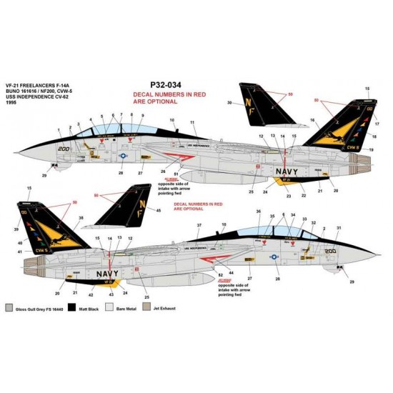 Decals for 1/32 Grumman F-14A VF-21 Freelancers
