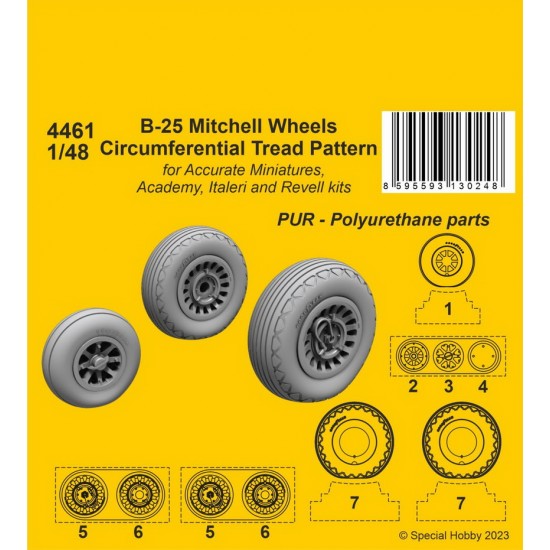 1/48 B-25 Mitchell Wheels Circumferential Tread Pattern for Acc Miniatures/Academy/Revell