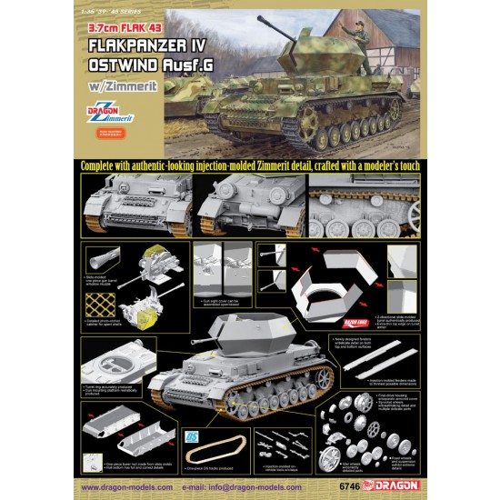 1/35 WWII 3.7cm FlaK 43 Flakpanzer IV Ostwind w/Zimmerit