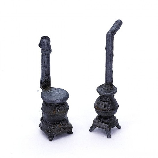 1/72 Miniature Furniture Iron Cast Stoves (2pcs), 19th/20th centuries