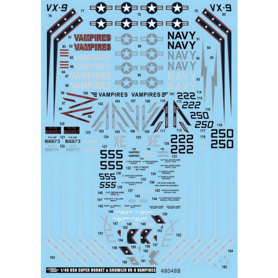 Decals for 1/48 USN Boeing F/A-18E/F Super Hornet & EA-18G Growler VX-9 Vampires