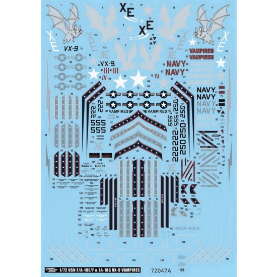 1/72 USN F/A-18E/F & EA-18G VX-9 Vampires Decals for Academy/Hasegawa/Italeri/Revell kits