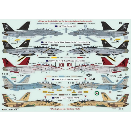 1/48 USN F-14A/B VF-84/101/103/ & IRIAF #1 Decals for Hasegawa/Italeri/Revell/Tamiya