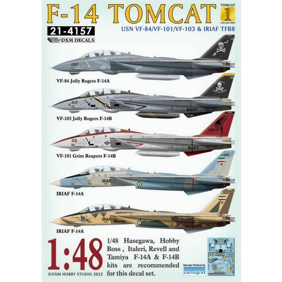 1/48 USN F-14A/B VF-84/101/103/ & IRIAF #1 Decals for Hasegawa/Italeri/Revell/Tamiya