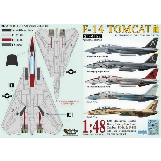 1/48 USN F-14A/B VF-84/101/103/ & IRIAF #1 Decals for Hasegawa/Italeri/Revell/Tamiya