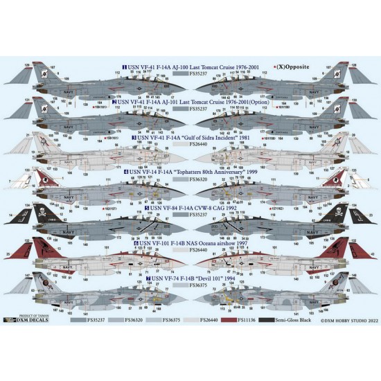 1/72 USN VF-14/41/74/84/101 F-14 Tomcat Collection #3 Decals for Academy/Finemolds/Fujimi