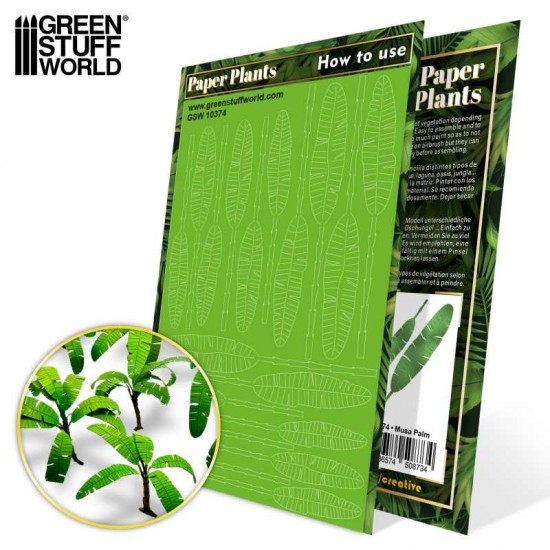 1/48, 1/35, 1/32 Paper Plants - Musa Trees (4 combined leaves, 12 singles, 4 spirals)