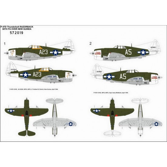 1/72 Republic P-47D Thunderbolt Razorback 58th FG Over New Guinea Standard Decals