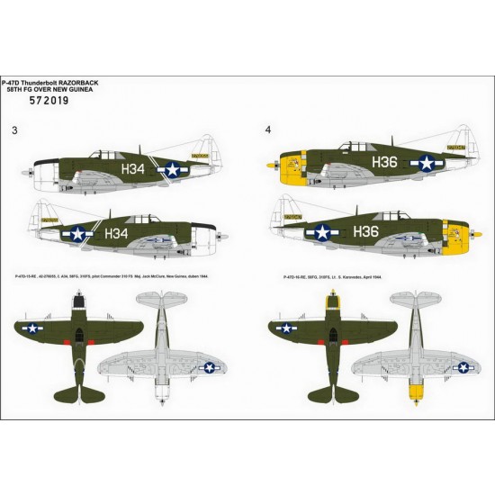 1/72 Republic P-47D Thunderbolt Razorback 58th FG Over New Guinea Standard Decals