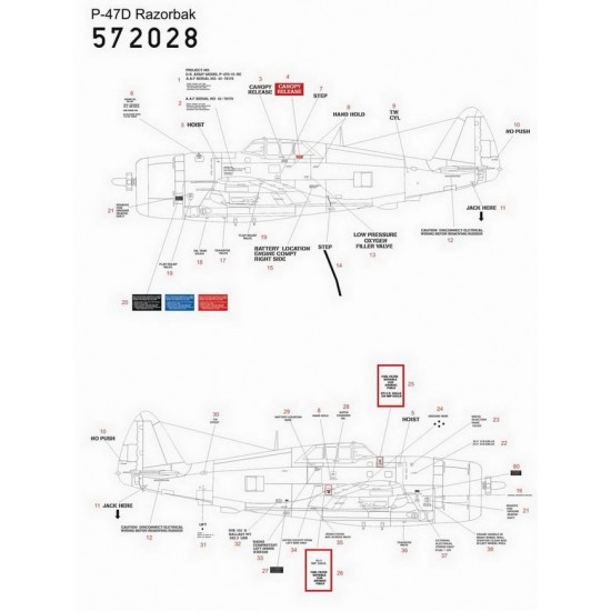 1/72 Republic P-47D Thunderbolt Razorback 58th FG Over New Guinea Standard Decals