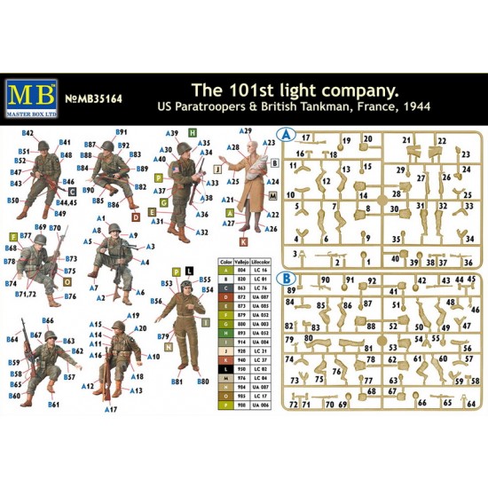 1/35 The 101st Light Company US Paratroopers & British Tankman in France 1944 (9 Figures)