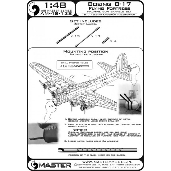 1/48 Boeing B-17 Flying Fortress Browning M2 .50 Caliber Gun Barrels w/Flash Hiders