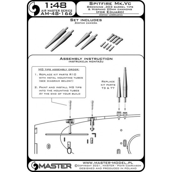 1/48 Spitfire Mk.Vc Hispano 20mm Cannons wFairings & Browning .303 Barrel Tips for Eduard