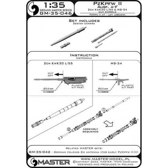 1/35 PzKpfw II Ausf. A-F 2cm KwK30 L/55 & MG-34 Gun Barrels for IBG/Dragon kits