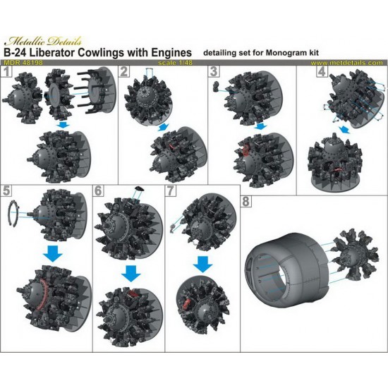 1/48 B-24 Liberator Cowlings with Engines for Monogram kits