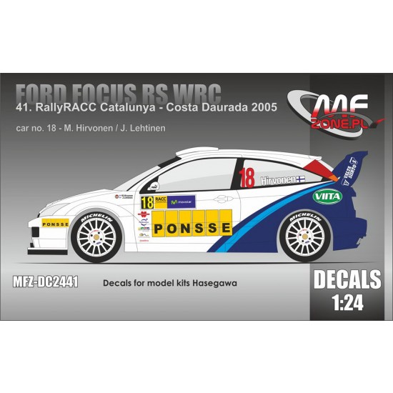 1/24 Ford Focus RS WRC Hirvonen- Costa Daurada 2005 Decal for Hasegawa