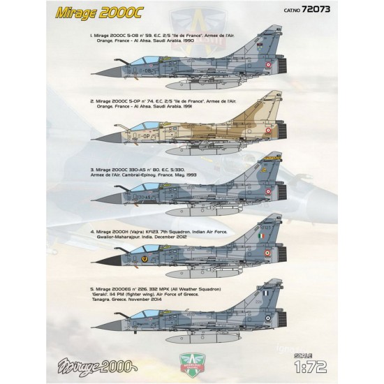 1/72 Dassault Mirage 2000C Multirole Jet Fighter (5 camo schemes)