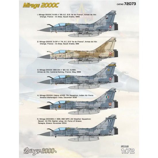 1/72 Dassault Mirage 2000C Multirole Jet Fighter (5 camo schemes)