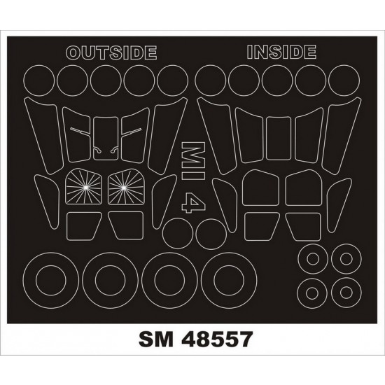 1/48 Mi-4 Canopy (outside, inside) & Wheels Paint Mask for Trumpeter kits