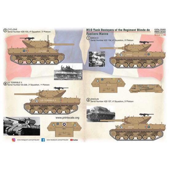 Decals for 1/35 M10 Tank Destroyer of the Regiment Blinde de Fusiliers-Marines