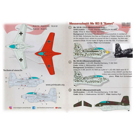 Decals for 1/48 Messerschmitt Me-163B Komet