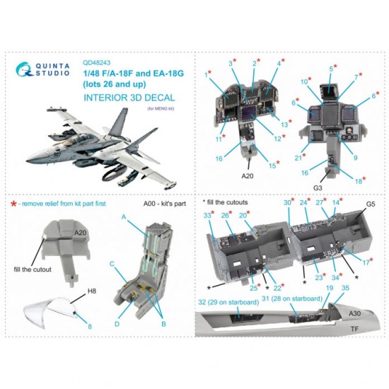 1/48 F/A-18F Late/EA-18G 3D-Printed & Coloured Interior on Decal Paper for Meng kits