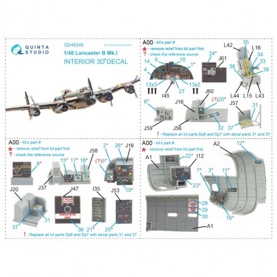 1/48 Avro Lancaster B Mk.I 3D-Printed & Coloured Interior on Decal Paper for HK Models