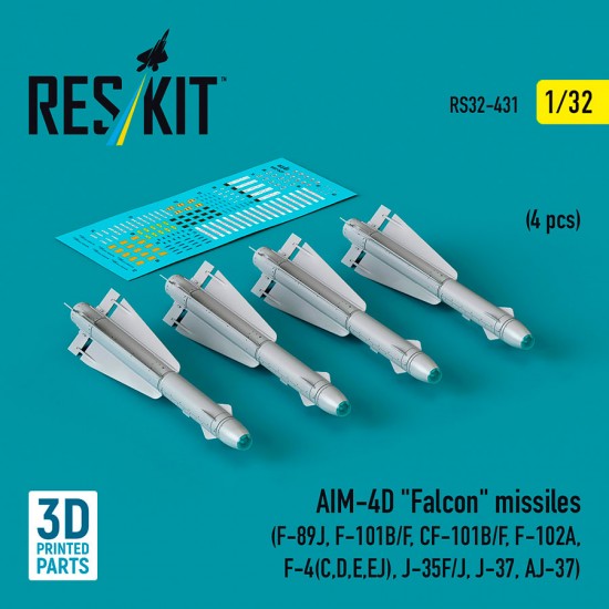 1/32 AIM-4D Falcon Missiles (4pcs) for F-89J, F-101B/F, CF-101B/F, F-102A, F-4C,D,E,EJ