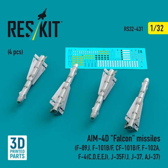 1/32 AIM-4D Falcon Missiles (4pcs) for F-89J, F-101B/F, CF-101B/F, F-102A, F-4C,D,E,EJ