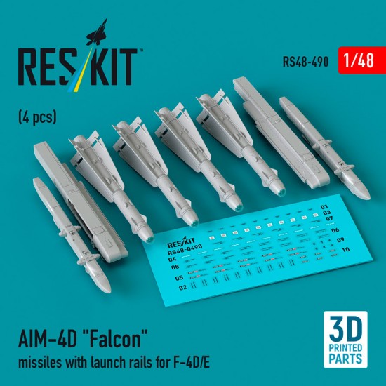 1/48 AIM-4D Falcon Missiles with Launch Rails for F-4D/E (4pcs)