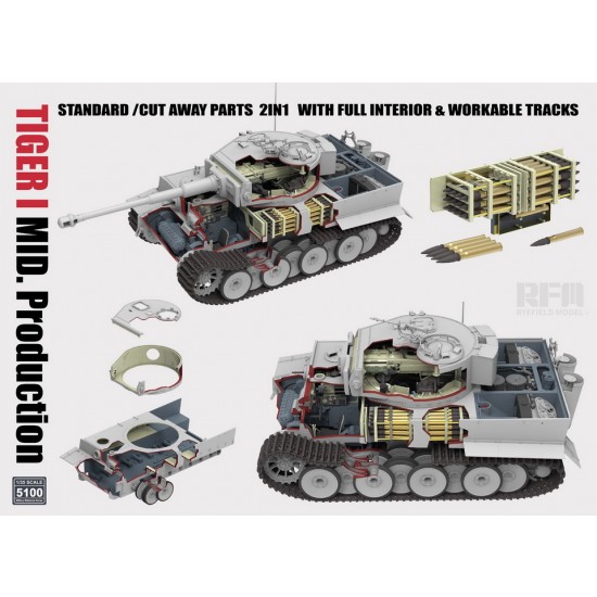 1/35 Tiger I Mid Production 2in1 w/Cutaway Parts, Full Interior & Workable Tracks