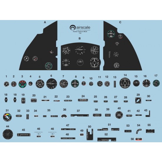 1/24 Hawker Typhoon Mk.1B Instrument & Placard Decals Set