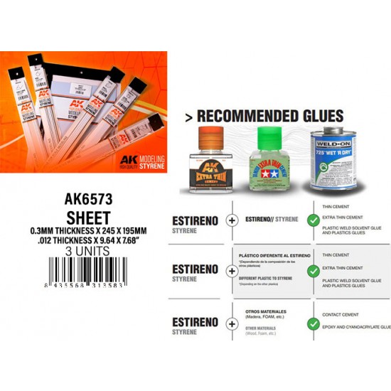 Styrene Sheet 0.3mmthickness x 245 x 195mm (3pcs)
