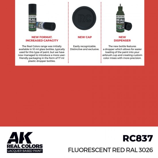 Real Colours Lacquer Based Paint - Civil #Fluorescent Red RAL 3026 (17ml)