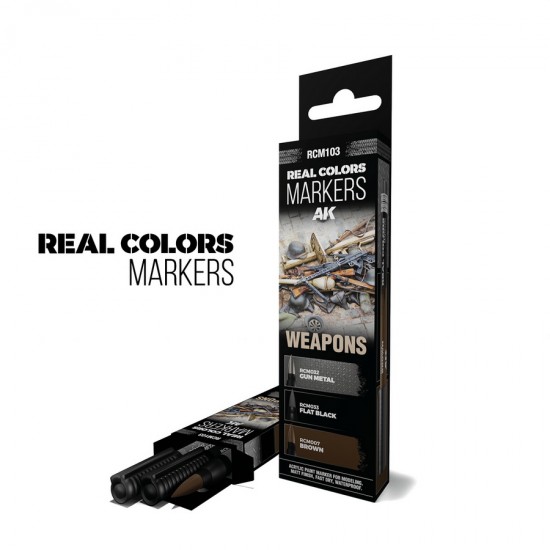 Real Colours Markers - Weapons (3 pens: RCM032 Gun Metal, RCM033 Flat ...