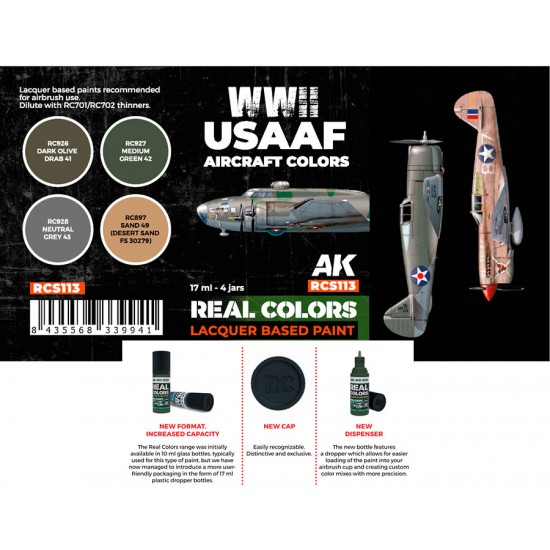 Real Colours Lacquer Based Paints set - WWII USAAF Aircraft (3x 17ml)