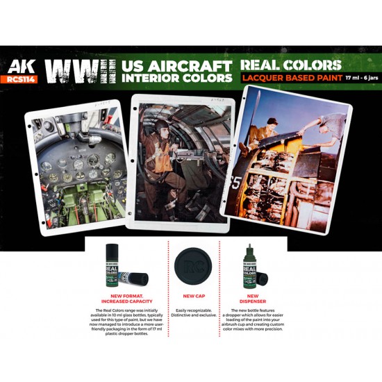 Real Colours Lacquer Based Paints set - WWII US Aircraft Interiors (6x 17ml)