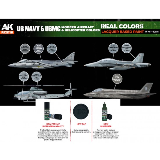 Real Colours Lacquer Based Paints set - USN & USMC Modern Aircraft & Helicopter (6x 17ml)