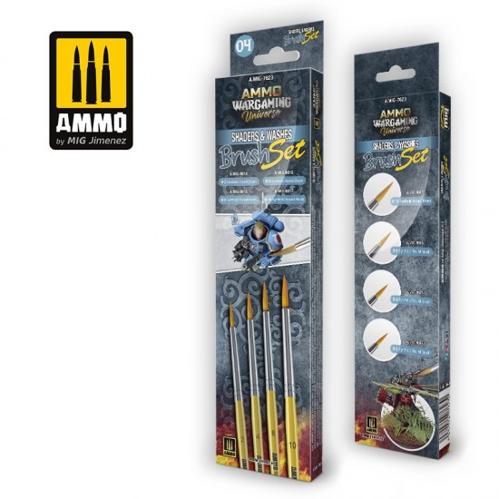 Ammo Wargaming Universe - Shaders & Washes Brush Set (4pcs)