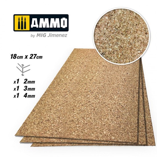 Create Cork - Medium Grain Mix (thickness: 2mm, 3mm, 4mm, 180mm x 270mm, 1pc each size)