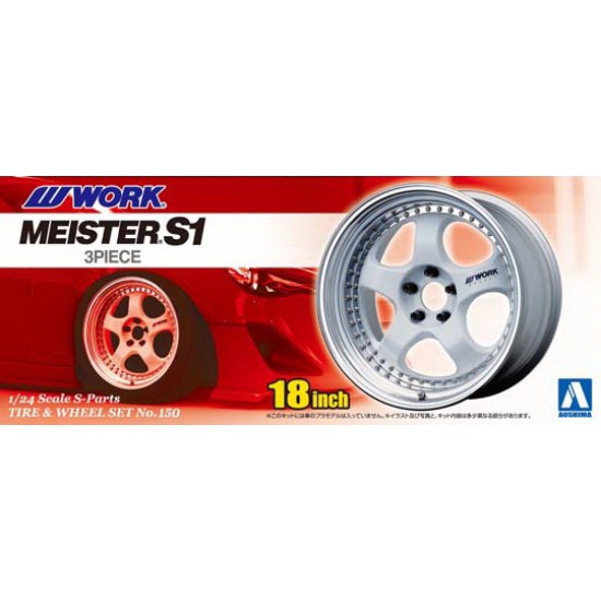 1/24 Work Meister S1 3-Piece 18inch Wheels & Tyres with Decals