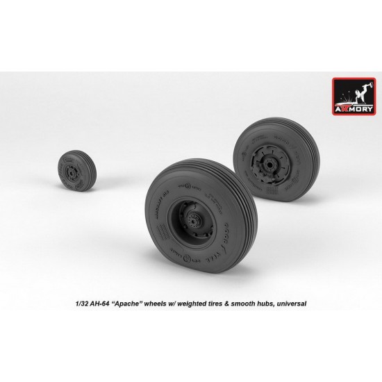 1/32 AH-64 Apache Wheels w/Weighted Tyres, Smooth Hubs