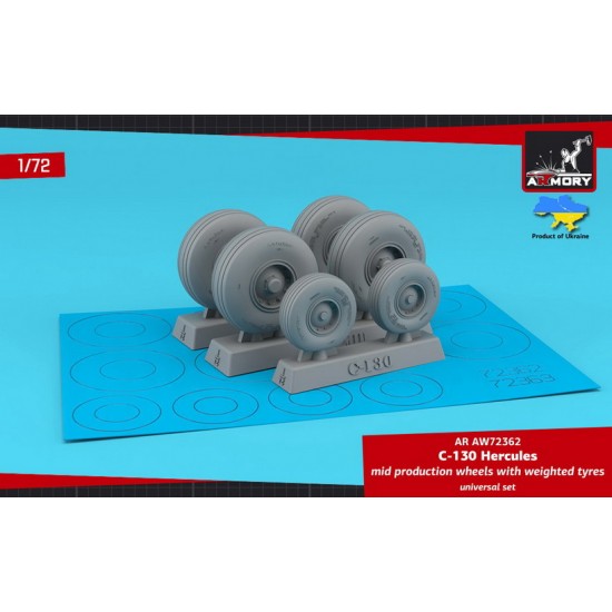 1/72 C-130 Hercules Wheels with Weighted Tyres, Mid Type